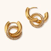 1 Pair Lady Geometric Plating Inlay Stainless Steel Zircon 18k Gold Plated Earrings Ear Studs main image 3