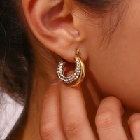 1 Pair Lady Geometric Plating Inlay Stainless Steel Zircon 18k Gold Plated Earrings Ear Studs main image 5