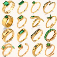 Lady Round Stainless Steel Plating Inlay Zircon 18k Gold Plated Rings main image 1