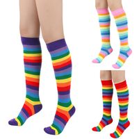 Unisex Mode Regenbogen Streifen Polyester Baumwolle Crew Socken Ein Paar main image 4