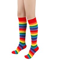 Unisex Mode Regenbogen Streifen Polyester Baumwolle Crew Socken Ein Paar sku image 1