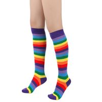 Unisex Fashion Rainbow Stripe Polyester Cotton Crew Socks A Pair sku image 3