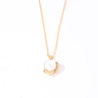 Wholesale Sweet Geometric Round Stainless Steel Copper Plating Inlay Gold Plated Pearl Zircon Earrings Necklace main image 2