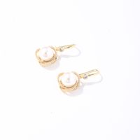 Wholesale Sweet Geometric Round Stainless Steel Copper Plating Inlay Gold Plated Pearl Zircon Earrings Necklace main image 3