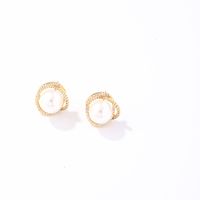 Wholesale Sweet Geometric Round Stainless Steel Copper Plating Inlay Gold Plated Pearl Zircon Earrings Necklace main image 4