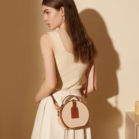 Women's Small Leather Color Block Vintage Style Classic Style Cylindrical Zipper Shoulder Bag Circle Bag Crossbody Bag main image 5