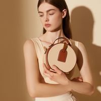 Women's Small Leather Color Block Vintage Style Classic Style Cylindrical Zipper Shoulder Bag Circle Bag Crossbody Bag main image 4