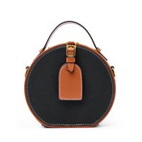 Women's Small Leather Color Block Vintage Style Classic Style Cylindrical Zipper Shoulder Bag Circle Bag Crossbody Bag sku image 1