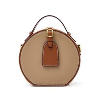 Women's Small Leather Color Block Vintage Style Classic Style Cylindrical Zipper Shoulder Bag Circle Bag Crossbody Bag main image 3