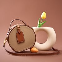 Women's Small Leather Color Block Vintage Style Classic Style Cylindrical Zipper Shoulder Bag Circle Bag Crossbody Bag main image 2