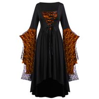 Women's Ball Gown Vintage Style Square Neck Printing Nine Points Sleeve Skull Maxi Long Dress Party Festival main image 2