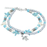 Vacation Beach Tortoise Starfish Dolphin Turquoise Glass Wholesale Anklet main image 3