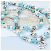 Vacation Beach Tortoise Starfish Dolphin Turquoise Glass Wholesale Anklet main image 4