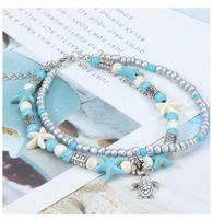 Vacation Beach Tortoise Starfish Dolphin Turquoise Glass Wholesale Anklet main image 5
