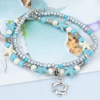 Vacation Beach Tortoise Starfish Dolphin Turquoise Glass Wholesale Anklet sku image 1