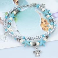 Vacation Beach Tortoise Starfish Dolphin Turquoise Glass Wholesale Anklet sku image 2