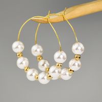 1 Pair Elegant Round Beaded Plating Stainless Steel Artificial Pearl Gold Plated Drop Earrings main image 1