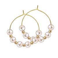 1 Pair Elegant Round Beaded Plating Stainless Steel Artificial Pearl Gold Plated Drop Earrings sku image 1