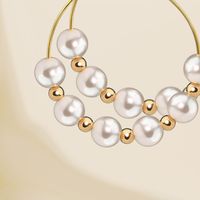 1 Pair Elegant Round Beaded Plating Stainless Steel Artificial Pearl Gold Plated Drop Earrings main image 4