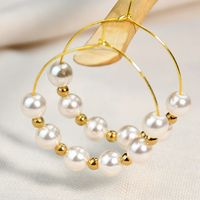 1 Pair Elegant Round Beaded Plating Stainless Steel Artificial Pearl Gold Plated Drop Earrings main image 5