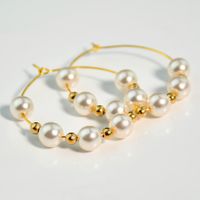 1 Pair Elegant Round Beaded Plating Stainless Steel Artificial Pearl Gold Plated Drop Earrings main image 3