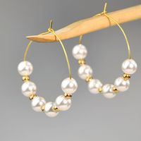 1 Pair Elegant Round Beaded Plating Stainless Steel Artificial Pearl Gold Plated Drop Earrings main image 6