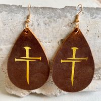 1 Pair Retro Water Droplets Patchwork Leather Drop Earrings main image 6