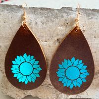 1 Pair Retro Water Droplets Patchwork Leather Drop Earrings main image 3