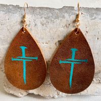 1 Pair Retro Water Droplets Patchwork Leather Drop Earrings main image 5