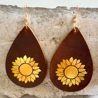 1 Pair Retro Water Droplets Patchwork Leather Drop Earrings main image 2