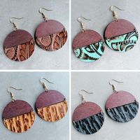 1 Pair Retro Round Patchwork Leather Drop Earrings main image 1
