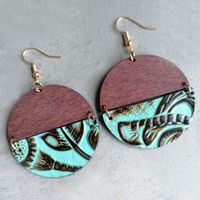 1 Pair Retro Round Patchwork Leather Drop Earrings main image 4
