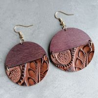 1 Pair Retro Round Patchwork Leather Drop Earrings sku image 4