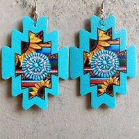 1 Pair Retro Printing Printing Leather Drop Earrings sku image 1