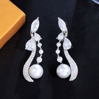 1 Pair Sweet Water Droplets Plating Inlay Copper Artificial Pearls Artificial Diamond Drop Earrings main image 3