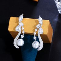 1 Paar Süss Wassertropfen Überzug Inlay Kupfer Künstliche Perlen Künstlicher Diamant Tropfenohrringe main image 5