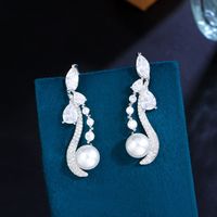 1 Pair Sweet Water Droplets Plating Inlay Copper Artificial Pearls Artificial Diamond Drop Earrings sku image 1