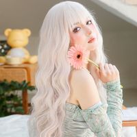 Unisex Cute Lolita Sweet Casual High Temperature Wire Air Bangs Long Curly Hair Wigs sku image 1