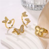 Simple Style Butterfly Copper Inlay Rhinestones Open Rings main image 1