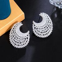 1 Pair Glam Wedding Shiny Round Moon Plating Hollow Out Inlay Copper Zircon Rhodium Plated Ear Studs main image 7