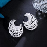 1 Pair Glam Wedding Shiny Round Moon Plating Hollow Out Inlay Copper Zircon Rhodium Plated Ear Studs main image 6