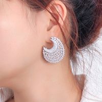 1 Pair Glam Wedding Shiny Round Moon Plating Hollow Out Inlay Copper Zircon Rhodium Plated Ear Studs main image 2