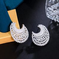 1 Pair Glam Wedding Shiny Round Moon Plating Hollow Out Inlay Copper Zircon Rhodium Plated Ear Studs main image 5