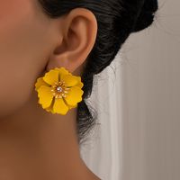 1 Pair Simple Style Flower Inlay Iron Rhinestones Ear Studs main image 1