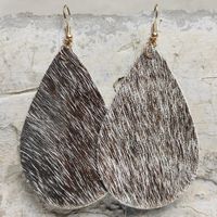 1 Pair Retro Water Droplets Printing Leather Copper Drop Earrings main image 5