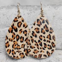 1 Pair Retro Water Droplets Printing Leather Copper Drop Earrings main image 3
