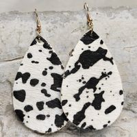 1 Pair Retro Water Droplets Printing Leather Copper Drop Earrings main image 2