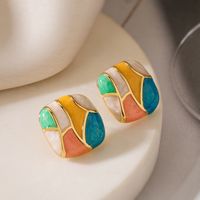 1 Pair Simple Style Commute Color Block Enamel Plating Copper 18k Gold Plated Ear Studs main image 5