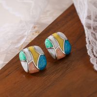 1 Pair Simple Style Commute Color Block Enamel Plating Copper 18k Gold Plated Ear Studs main image 4