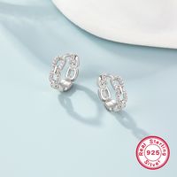 1 Pair Simple Style Geometric Hollow Out Inlay Sterling Silver Zircon White Gold Plated Hoop Earrings main image 4